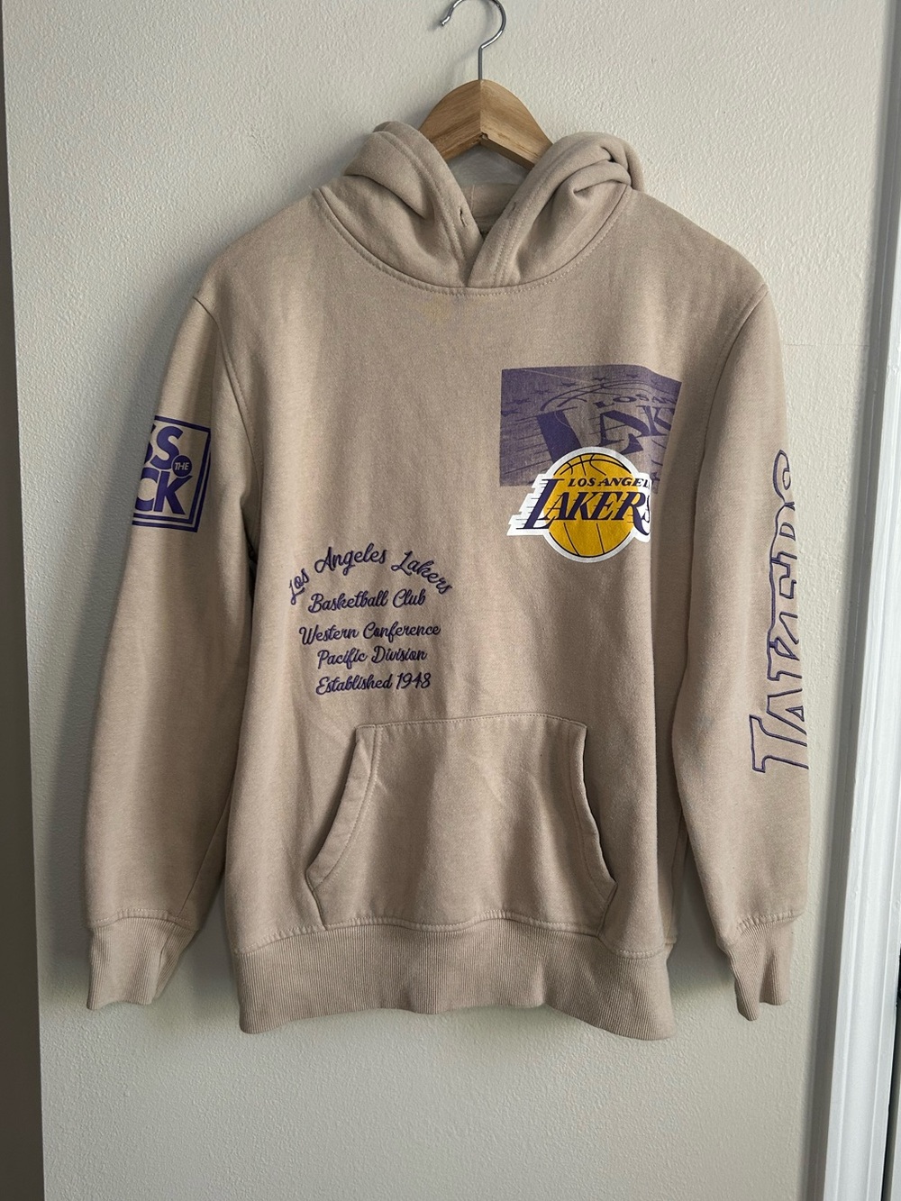 Los Angeles Lakers NBA Embroidered Tattooed Tan Pullover Hoodie Sweatshirt